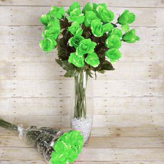 Add a Pop of Lime Green to Your Event with Artificial Long Stem Rose Flowers