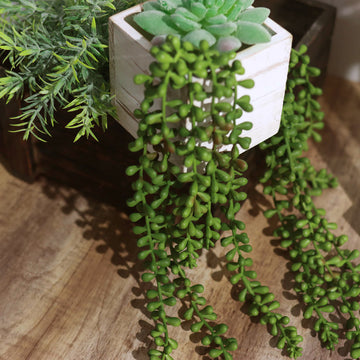 2 Pack 23" Artificial Succulents Hanging Plants, Faux String Of Pearls, Wall Home Garden Decor