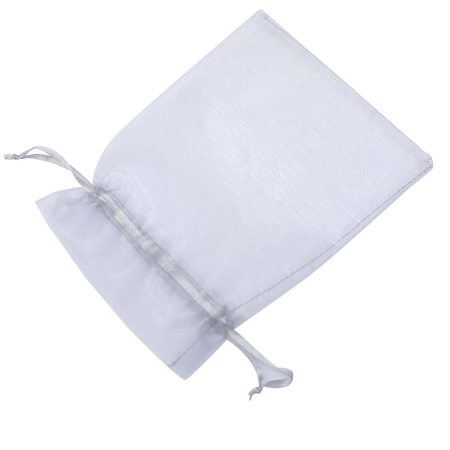 10 Pack | 5x7inch Silver Organza Drawstring Wedding Party Favor Gift Bags
