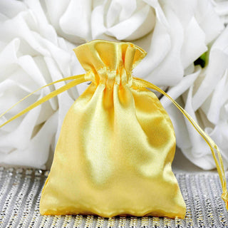 Regal Gold Satin Drawstring Pouches for Wedding Gifts
