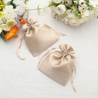 Beige Satin Drawstring Wedding Party Favor Gift Bags