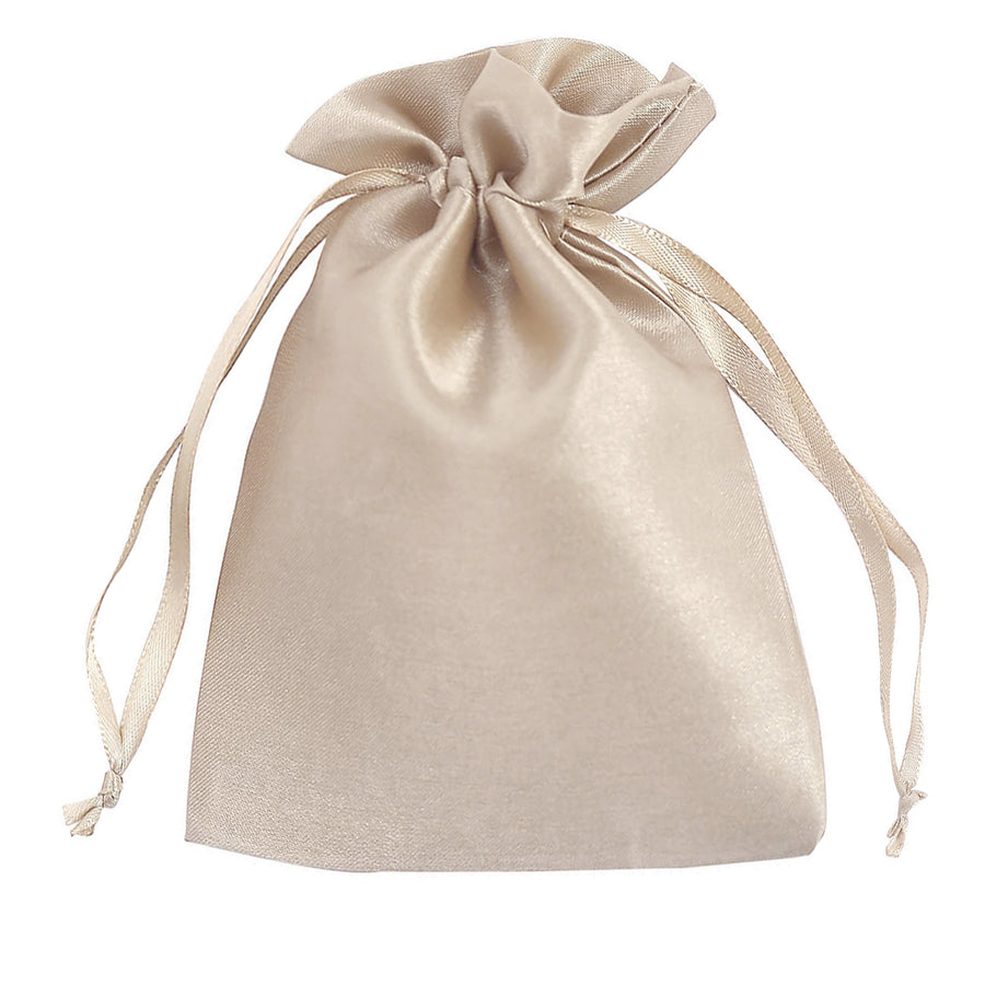 12 Pack 5"x7" Beige Satin Drawstring Wedding Party Favor Gift Bags