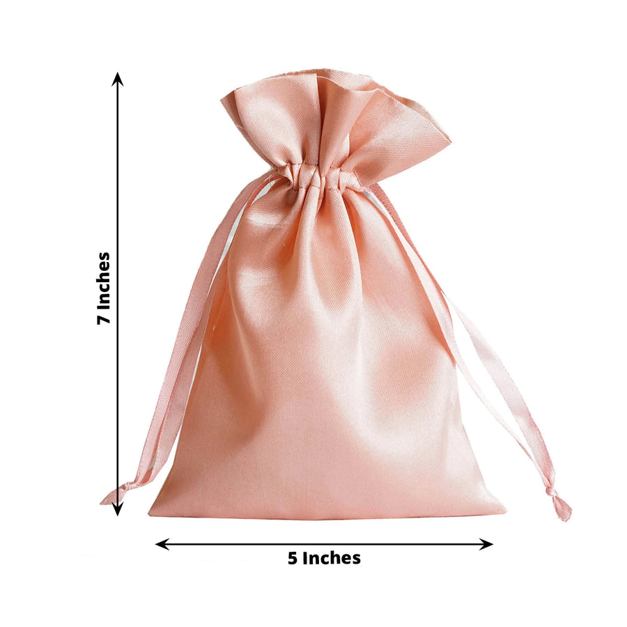 12 Pack | 5x7inch Dusty Rose Satin Drawstring Wedding Party Favor Gift Bags
