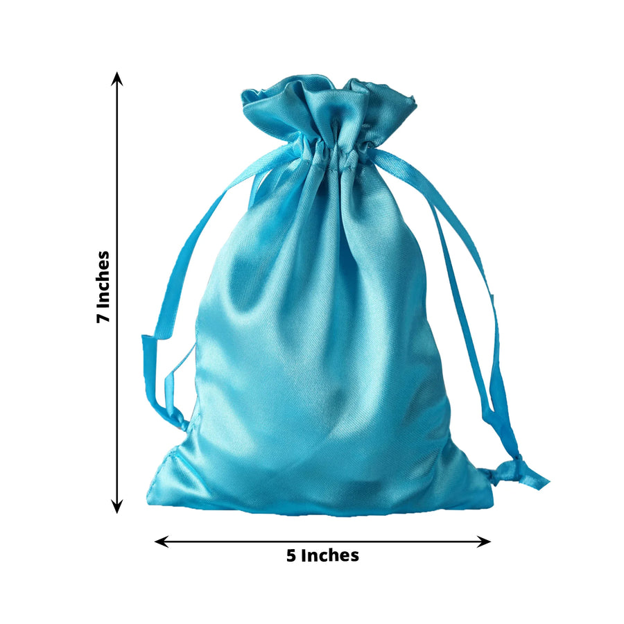 12 Pack | 5x7inch Turquoise Satin Drawstring Wedding Party Favor Gift Bags