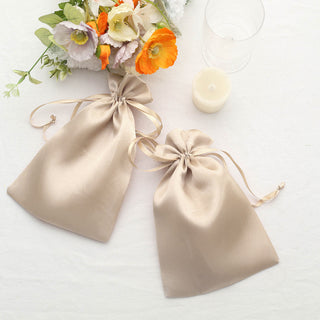 Beige Satin Drawstring Wedding Party Favor Gift Bags