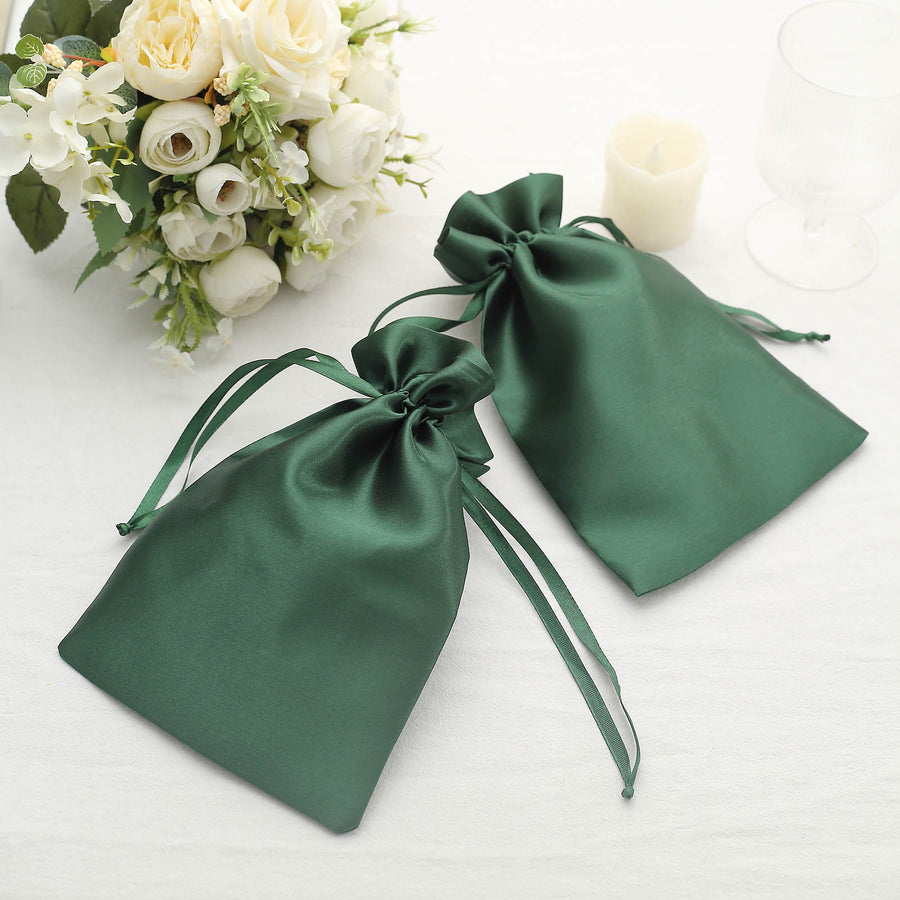 12 Pack | 6inch x 9inch Hunter Emerald Green Satin Wedding Party Favor Bags