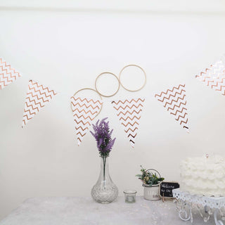 Create a Spectacle of Festive Affair with the Rose Gold Chevron Print Triangle Pennant Flag Party Banner Create a Spectacle of Festive Affair with the Rose Gold Chevron Print Triangle Pennant Flag Party Banner