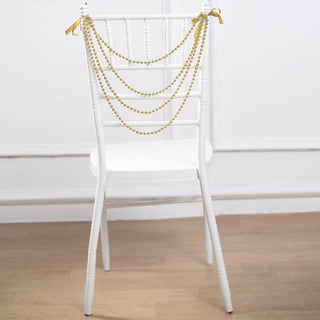 Elegant Gold Faux Pearl Beaded Chair Sash for Stunning Wedding Chair Decoration
