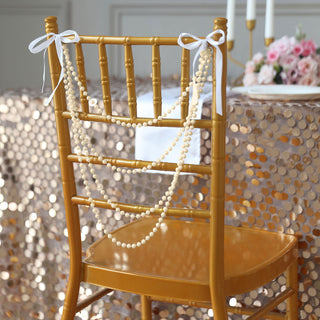 Elegant Ivory Pearl Beaded Chiavari Chair Back Garland Sash