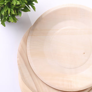 Eco Friendly Natural Birchwood Wooden Round Dinner Plates - Set of 25