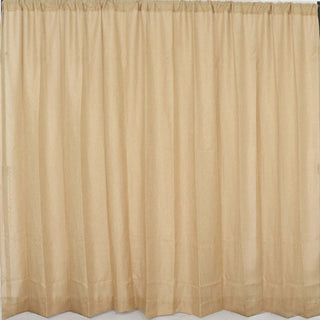 Beige sheer curtain panel hanging in a soft pleated style.