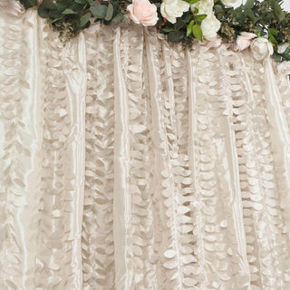 Beige 3D Leaf Petal Taffeta Fabric Event Curtain Drapery Beige 3D Leaf Petal Taffeta Fabric Event Curtain Drapery