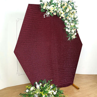 Create a Mesmerizing Backdrop with the 8ftx7ft Burgundy Metallic Shimmer Tinsel Spandex Hexagon Backdrop