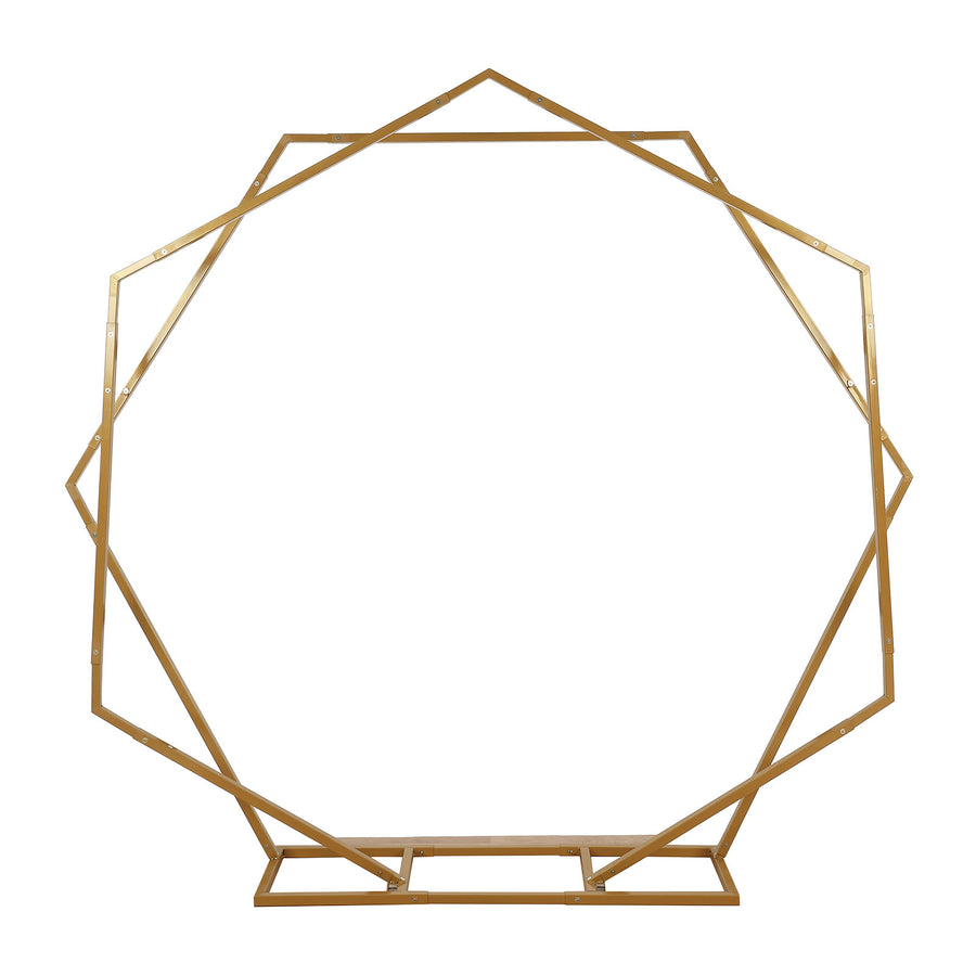 8ft Dual Geometric Shaped Gold Metal Hexagon & Heptagon Backdrop Stand#whtbkgd