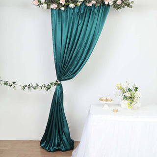 Add Elegance to Your Event with the 8ftx10ft Peacock Teal Satin Formal Event Backdrop Drape Add Elegance to Your Event with the 8ftx10ft Peacock Teal Satin Formal Event Backdrop Drape
