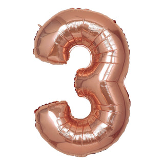 Rose gold foil balloon number three