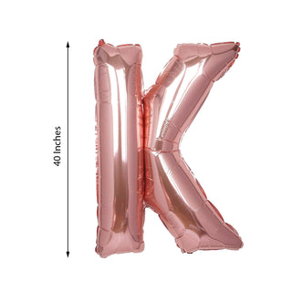 Rose gold foil letter K balloon, 40 inches tall.