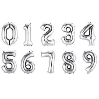 Silver foil balloon numbers 0 to 9 for party decorations