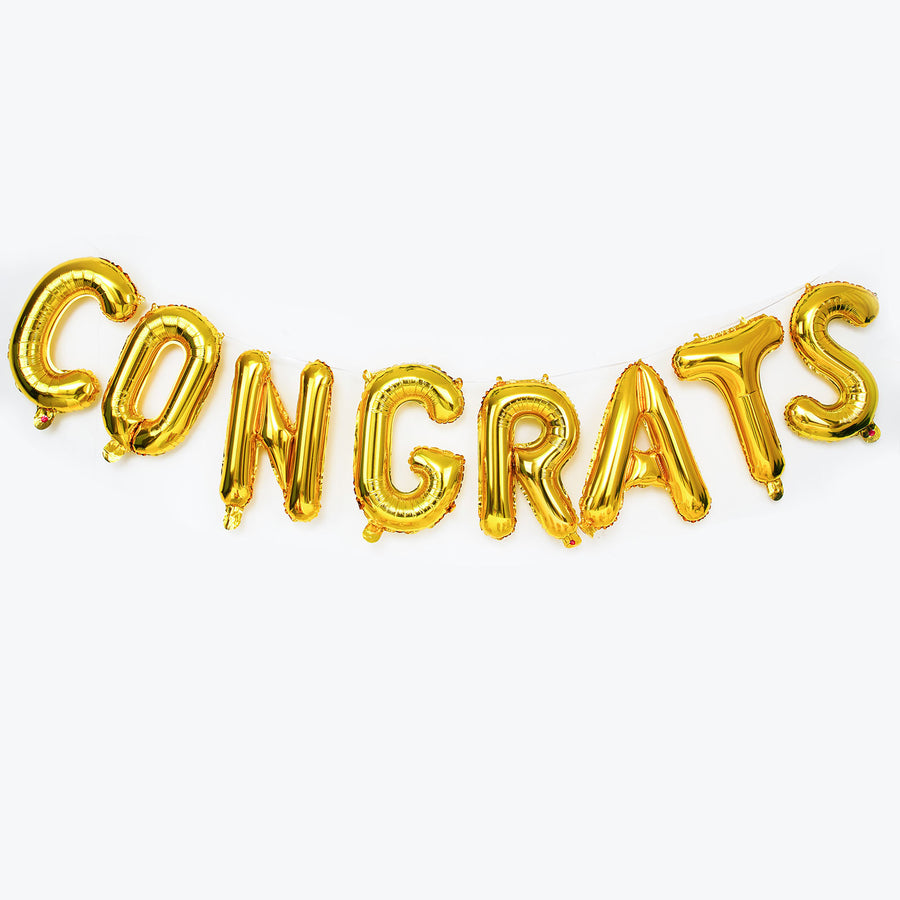 13Inch Ready-To-Use Shiny Gold "Congrats" Mylar Foil Balloon Banner Sign#whtbkgd