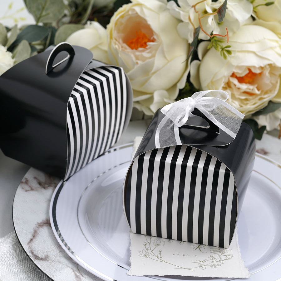 10 Pack | 3.5inch Black/White Striped Cupcake Candy Treat Gift Boxes