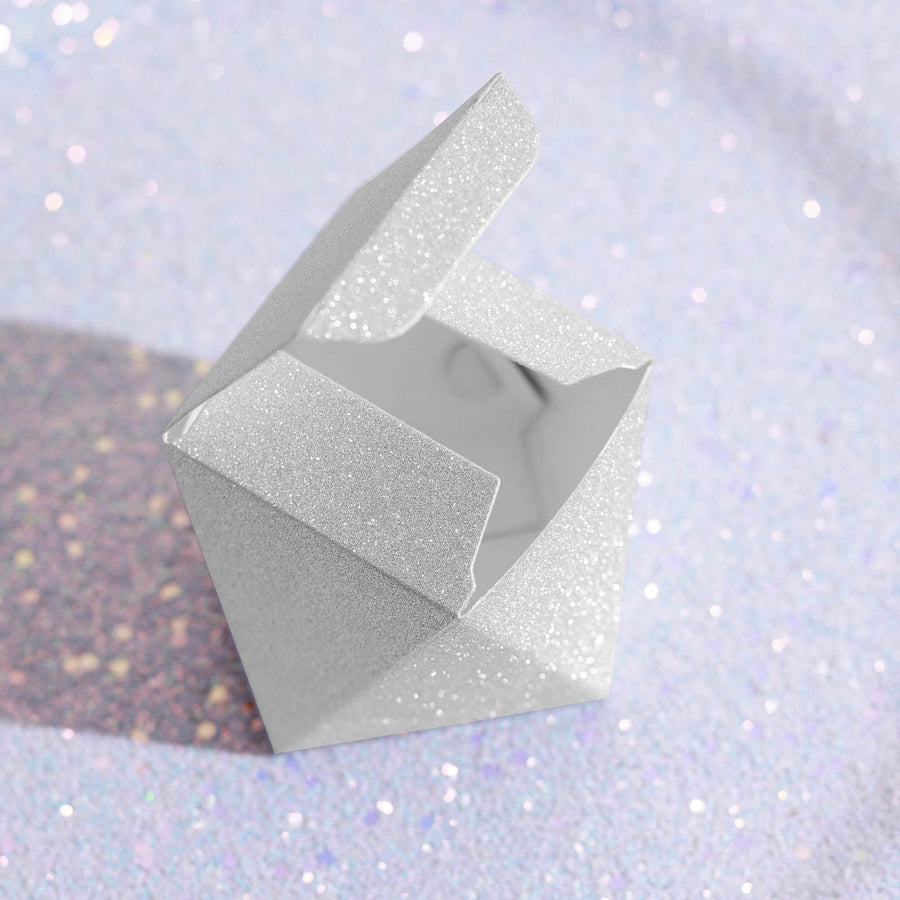 25 Pack | 2x3inches Geometric Silver Glitter Wedding Favor Candy Gift Box#whtbkgd