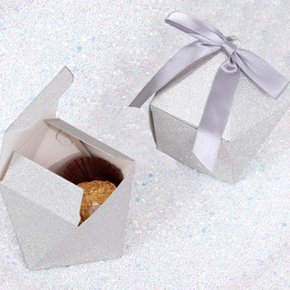 Geometric Silver Glitter Wedding Favor Candy Gift Box