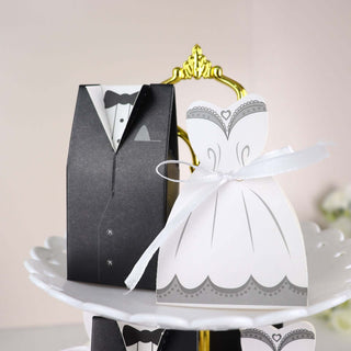 Elegant White Wedding Dress and Tuxedo Favor Boxes Elegant White Wedding Dress and Tuxedo Favor Boxes