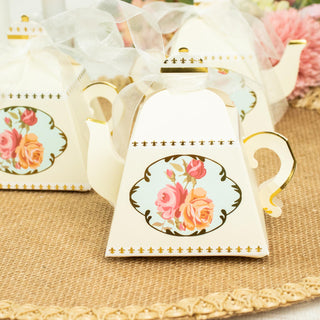 Elegant Ivory Mini Teapot Favor Boxes for Charming Tea Time Gifts