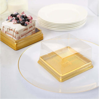Clear/Gold Square Mini Plastic Cupcake Party Favor Boxes - Elegant and Convenient Dessert Packaging Clear/Gold Square Mini Plastic Cupcake Party Favor Boxes - Elegant and Convenient Dessert Packaging
