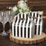 25 Pack | White / Black Striped Candy Gift Tote Gable Boxes, Party Favor Treat Bags