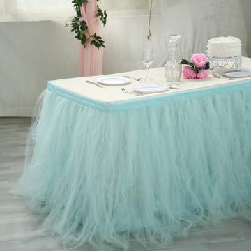 14ft Baby Blue 4 Layer Tulle Tutu Pleated Table Skirt