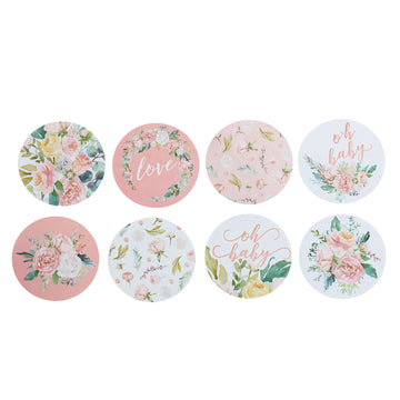 500Pcs 1.5" Baby Shower Love and Oh Baby Floral Stickers Roll, Labels For DIY Envelope Seal - Round