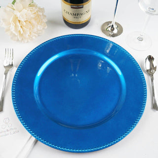 Elevate Your Table Settings with the 6 Pack 13" Beaded Royal Blue Acrylic Charger Plate