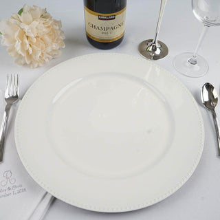 Elevate Your Table Settings with the 6 Pack 13" Beaded White Acrylic Charger Plate Elevate Your Table Settings with the 6 Pack 13" Beaded White Acrylic Charger Plate