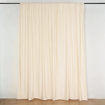 2 Pack Beige Scuba Polyester Event Curtain Drapes, Inherently Flame Resistant Backdrop Event Panels Wrinkle Free with Rod Pockets - 10ftx10ft