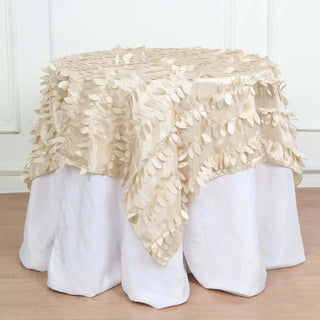 Beige 3D Leaf Petal Taffeta Fabric Square Table Overlay Beige 3D Leaf Petal Taffeta Fabric Square Table Overlay