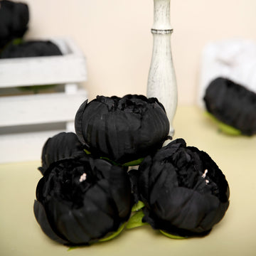 10 Pack 3" Black Artificial Silk DIY Craft Peony Flower Heads