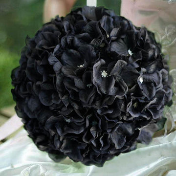 4 Pack 7" Black Artificial Silk Hydrangea Kissing Flower Balls