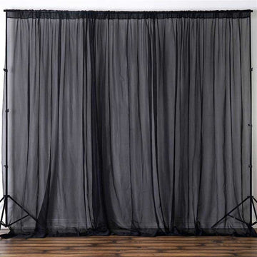 2 Pack Black Sheer Chiffon Event Curtain Drapes, Inherently Flame Resistant Premium Organza Backdrop Event Panels With Rod Pockets - 10ftx10ft