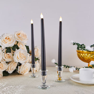 Set of 3 11" Black Flickering Flameless LED Taper Candles, Battery Operated Reusable Candles
