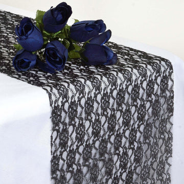 12"x108" Black Floral Lace Table Runner