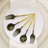 24 Pack | 6inch Black / Gold Premium Disposable Fork / Spoon Silverware Set