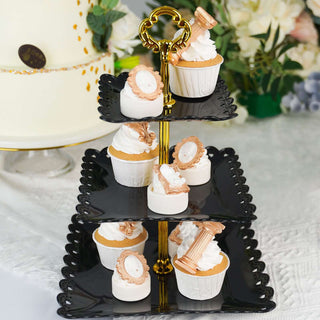 Black Gold 3-Tier Cupcake Stand: Display Your Desserts in Style Black Gold 3-Tier Cupcake Stand: Display Your Desserts in Style