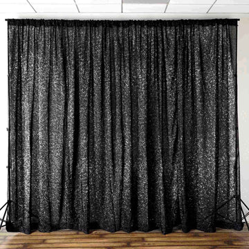20ftx10ft Black Metallic Shimmer Tinsel Event Curtain Drapes, Backdrop Event Panel