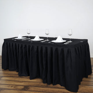 Add Elegance to Your Event with the 14ft Black Pleated Polyester Table Skirt