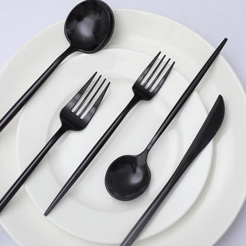 50 Pack Black Premium Plastic Silverware Set, Heavy Duty Disposable Sleek Utensil Cutlery
