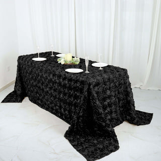 Elegant Black Rosette Satin Rectangle Tablecloth for Stunning Event Décor Elegant Black Rosette Satin Rectangle Tablecloth for Stunning Event Décor