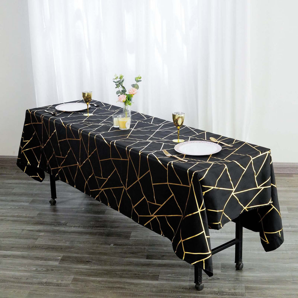 Aperturee Black Gold Stripes Modern Rectangle Tablecloth