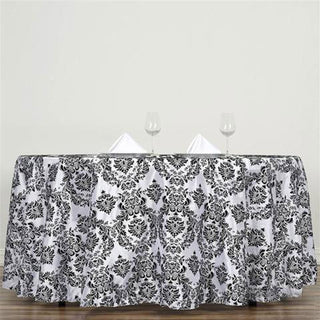 Black Velvet Flocking Design Taffeta Damask Tablecloth - Add Elegance to Your Event Decor