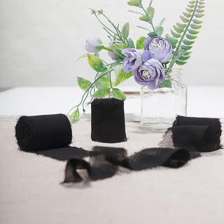 Elegant Black Silk-Like Chiffon Linen Ribbon Roll for Bouquets